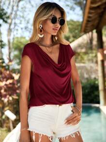 SHEIN Clasi 垂領蝙蝠袖T恤 - 紅色 - 查看 6