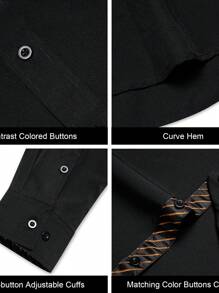 Hombres Camisa de rayas en contraste con botón - Negro - Ver 7