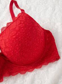 Plus Floral Lace Underwire Bra Lingerie - Red - View 5