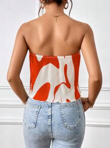 SHEIN Privé Allover Print Tube Top - Orange - View 2