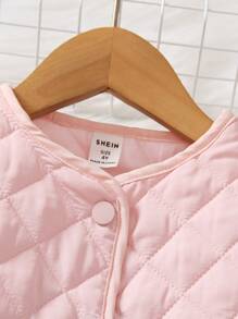SHEIN Young Girl Solid Button Front Quilted Dress & Solid Jacket - Baby Pink - View 4