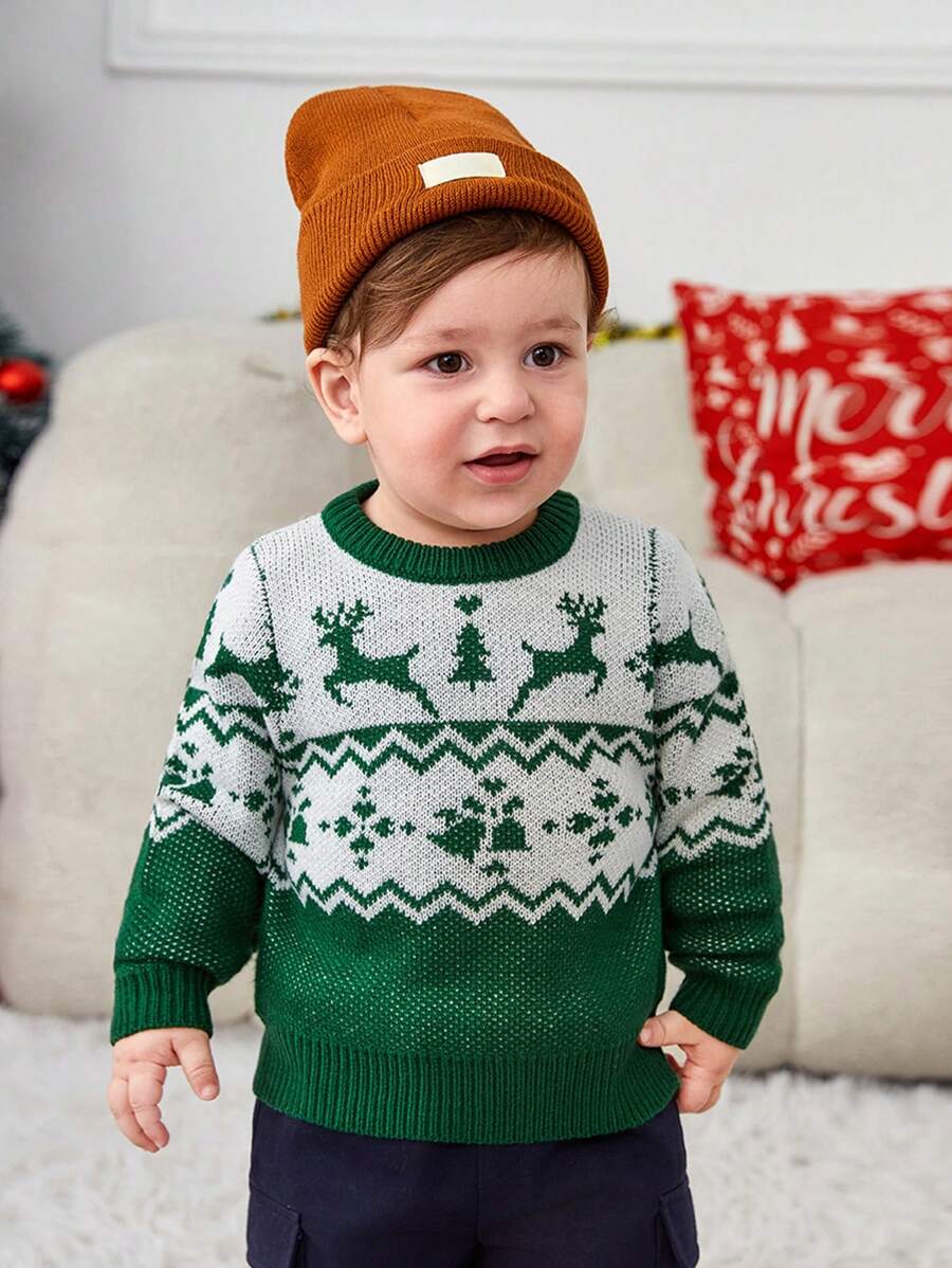 SHEIN Suéter navideño informal con cuello redondo y manga larga para ...