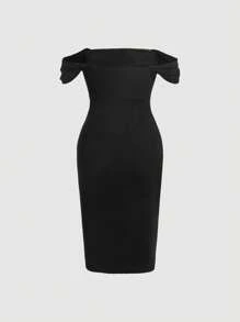 SHEIN MOD Vestido ajustado escote drapeado fruncido - Negro - Ver 2