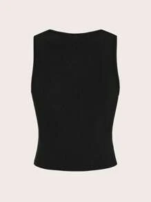 SHEIN ICON Heart & Wing Print Crop Tank Top - Black - View 4