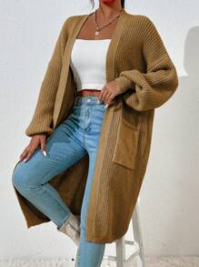 Chiquease Dual Pocket Drop Shoulder Cardigan,Long Sleeve Tops - Brown - View 6