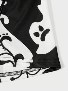 Men Halloween Ghost Print Drawstring Waist Trunks - Black and White - View 5