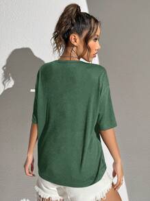 Muchica Women's Casual Printed Drop Shoulder Short Sleeve Knit T-Shirt - Green - View 2