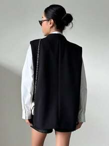 DAZY 纯色双口袋背心外套女式夹克，秋季女装 - 黑色 - 查看 2