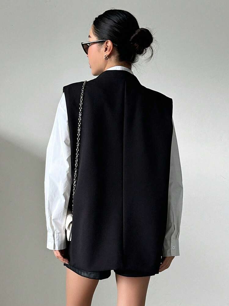 Solid Dual Pocket Vest Coat Women Jacket,Fall Women Clothes