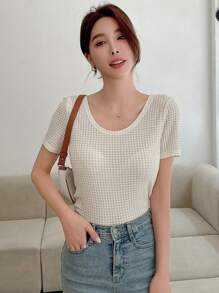 DAZY Twist Back Waffle Knit Crop Tee - White - View 6