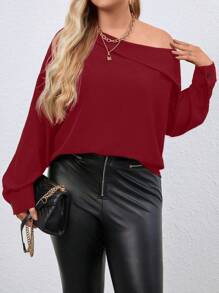 SHEIN Essnce Plus Solid Asymmetrical Neck Batwing Sleeve Blouse
