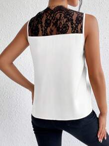 SHEIN Privé Acabamento Em Renda Para Cílios Cetim Blusa - Branco - Visão 2