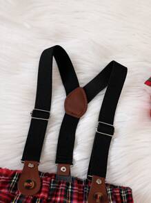 SHEIN Baby Girl Tartan Print Suspender Pants - Red - View 6