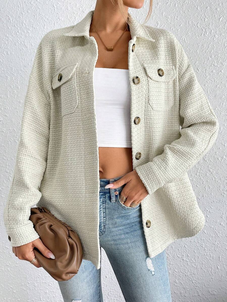 SHEIN Essnce Flap Pocket Drop Shoulder Coat - White - View 1
