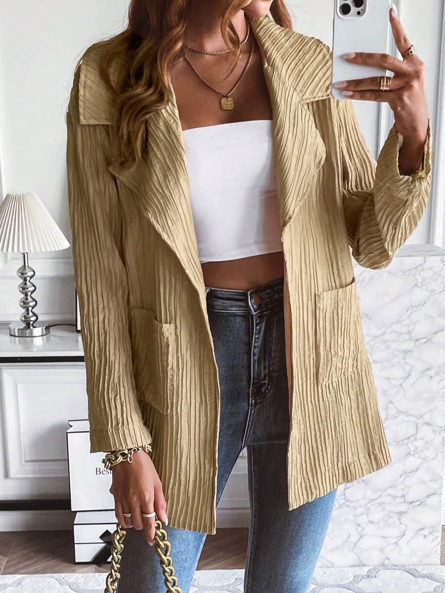 SHEIN Clasi Cổ áo Túi Kép Mở Mặt trước áo - Màu Khaki - Xem 1