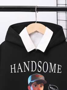 SHEIN Tween Boy Slogan & Figure Graphic Drop Shoulder Sweatshirt Without Necklace - Black - View 8