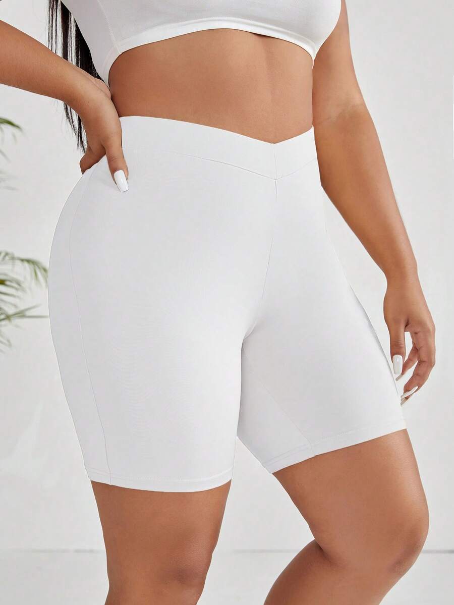 SHEIN EZwear Plus Solid Biker Shorts - White - View 1
