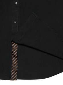 Hombres Camisa de rayas en contraste con botón - Negro - Ver 5