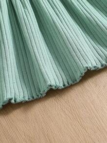 SHEIN Bộ thời trang bé gái Gân đan Xù nhỏ màu trơn Dễ thương - Màu xanh Bạc hà - Xem 3