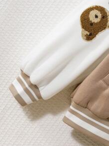 SHEIN Thiếu niên cô gái Bản vá Gấu Sọc trang trí Thả vai Áo khoác Đại học Không có áo Top Tube - Màu Khaki - Xem 3