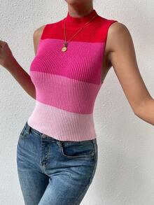 SHEIN Frenchy 撞色小高領針織上衣 - 彩色 - 查看 4