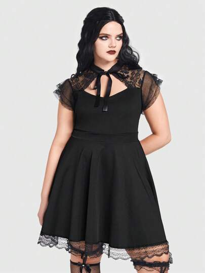 Goth Valentine's Day Lace Spliced Plus Size Dress