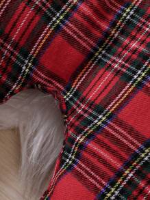 SHEIN Baby Girl Tartan Print Suspender Pants - Red - View 5