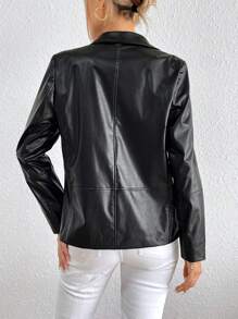 SHEIN Essnce Peak Lapels Double Breasted PU Blazer - Black - View 2