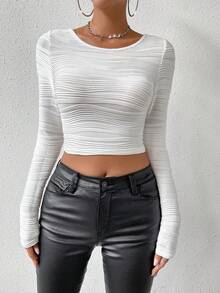 Allurite Chain Detail Backless Crop Tee - White - View 3