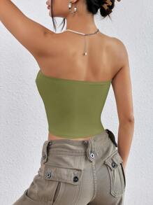 SHEIN EZwear Solid Ribbed Knit Tube Top - Army Green - View 2