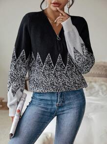 SHEIN Clasi Mẫu Geo Một nửa khóa kéo Áo len - Nhiều màu - Xem 5