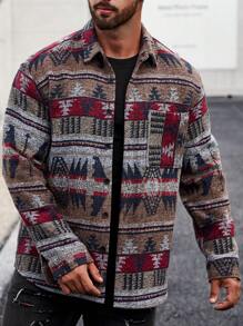 Manfinity Homme Loose Fit Men's Overcoat With Geometric Print And Patched Pockets - Multicolor - View 4