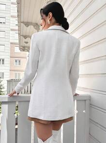 EURMUSE Double Breasted Flap Detail Blazer - White - View 2