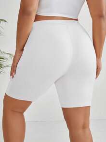 SHEIN EZwear Plus Solid Biker Shorts - White - View 2