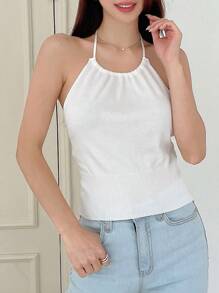 DAZY Áo len cổ yếm hở lưng màu trơn thu đông - trắng - Xem 6