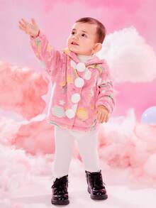Baby Girl Rainbow Pattern Hooded Teddy Jacket - Pink - View 6