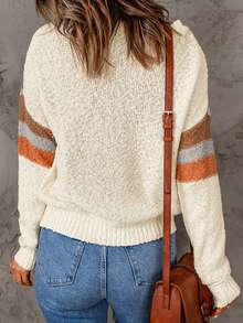 Chevron Pattern Drop Shoulder Sweater - Beige - View 2