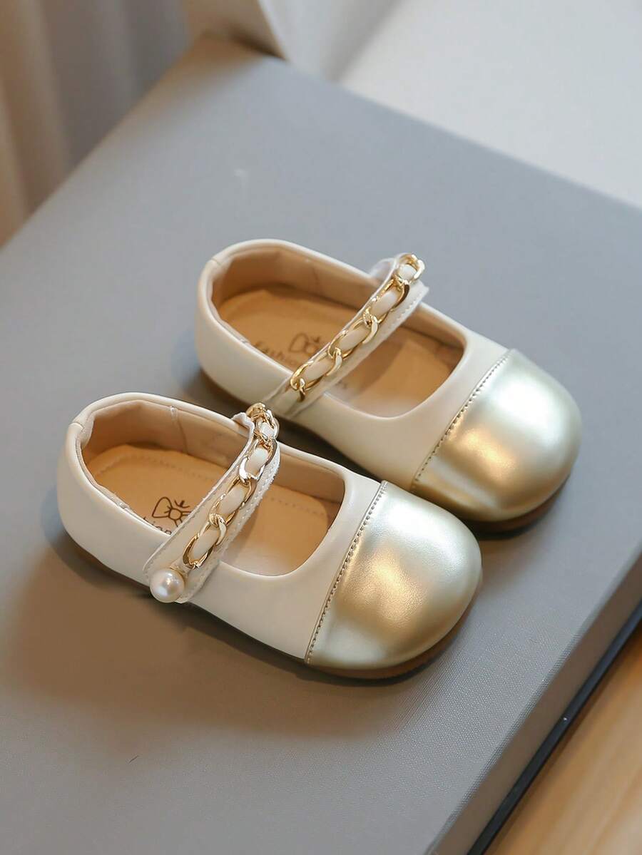 女孩時髦和舒服的軟底珍珠公主鞋,PU皮革