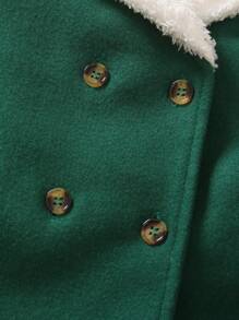 女嬰羊絨領口雙排釦腰帶花呢外套 - 綠色 - 查看 6