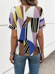 SHEIN LUNE Geo Print Batwing Sleeve Blouse - Multicolor - View 2