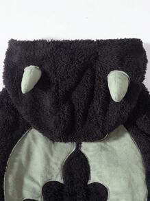 SHEIN 男大童翅膀印花3D耳朵設計連帽毛絨夾克 - 黑色 - 查看 7