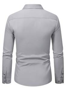 Calvornis Hombres Camisa unicolor con botón - Gris Claro - Ver 2