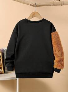 SHEIN 男大童小熊印花落肩袖運動衫