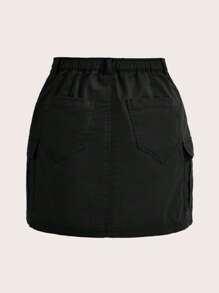 SHEIN EZwear Valentine's Day Peach Woven Fabric Women'S Mini Cargo Skirt - Black - View 2