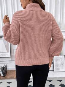 Vionelle Plus Turtleneck Drop Shoulder Sweater, For Winter Knit Pullover Fall Outfit Autumn - Dusty Pink - View 3