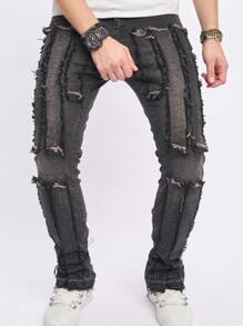 Manfinity Homme Men Ripped Frayed Skinny Jeans - Black - View 6