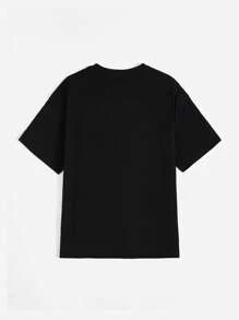 SHEIN EZwear 汽車和字母圖案T恤 - 黑色 - 查看 2