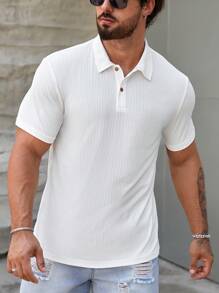 GENTILAND Men Solid Polo Shirt, Plain Half Button Shirt, For Vacation, Husband - White - View 1