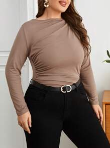SHEIN Privé Talla grande Camiseta unicolor fruncido