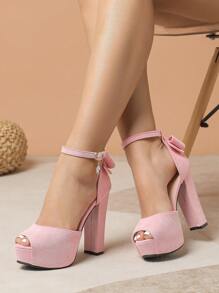 Giày sandal cao gót thời trang nữ thiết kế khóa cài, họa tiết bướm và hoa gợi cảm, bộ sưu tập xuân/hè 2025 mới, phù hợp cho các bữa tiệc hộp đêm và người có thân hình mũm mĩm, đế cao, đa năng, giày bít mũi nữ. - Hồng - Xem 4